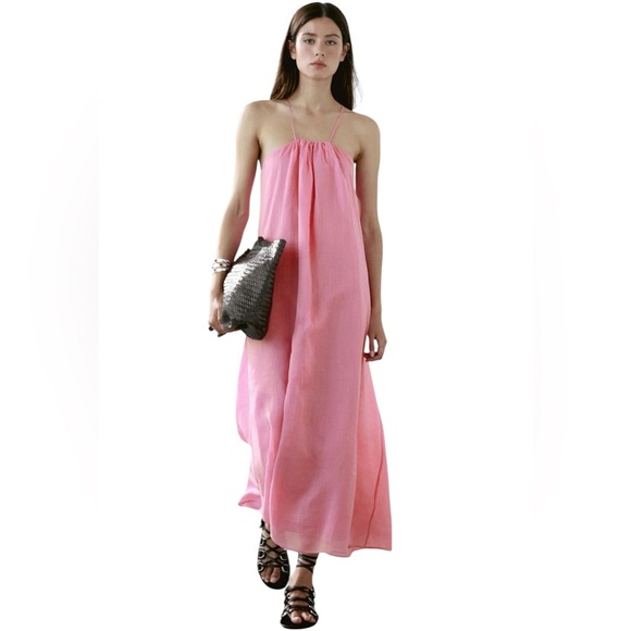 Massimo Dutti Dresses & Skirts - Massimo Dutti Long Gathered Pink Dress With a Halter Neckline in Sz S